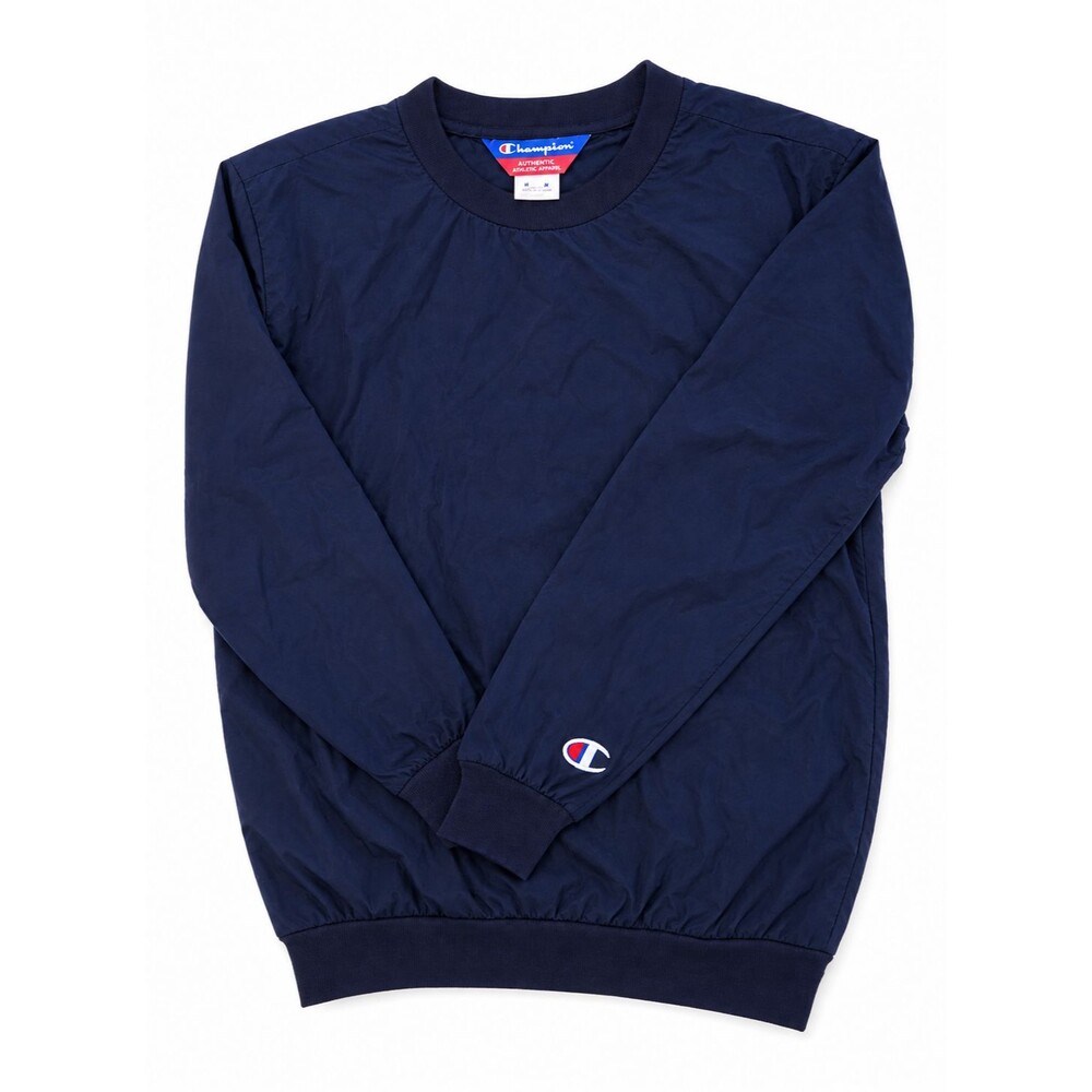 Champion Authentic Nylon Pullover Windbreaker Jacket Mens M Navy V Neck Embroide
